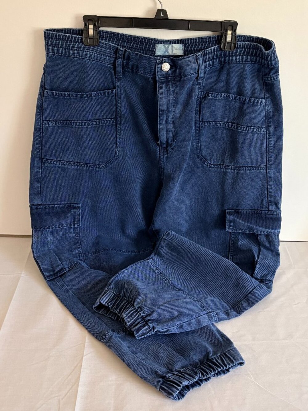 We the Free People Women's Platoon Cargo Pants in Blue Denim Jean Size X-Large